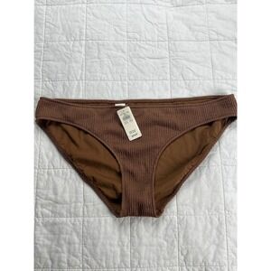 Aerie Real Good Smocked Bikini Bottom Brown Textured Swim XL Vacation Festival‎
